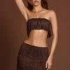 Bruma Bandeau-crop-top med snörning och fransar i chokladbrunt Bruma Bandeau-crop-top med snörning och fransar i chokladbrunt