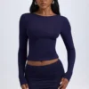 Cali Modal Ruched Mid-Rise Mini Kjolar i True Navy Cali Modal Ruched Mid-Rise Mini Kjolar i True Navy