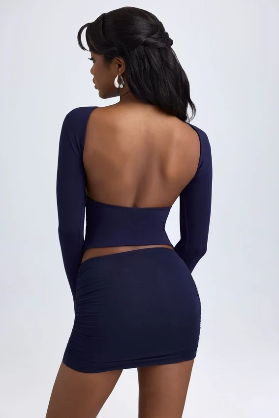 Cali Modal Ruched Mid-Rise Mini Kjolar i True Navy Cali Modal Ruched Mid-Rise Mini Kjolar i True Navy