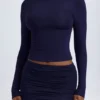 Cali Modal Ruched Mid-Rise Mini Kjolar i True Navy Cali Modal Ruched Mid-Rise Mini Kjolar i True Navy