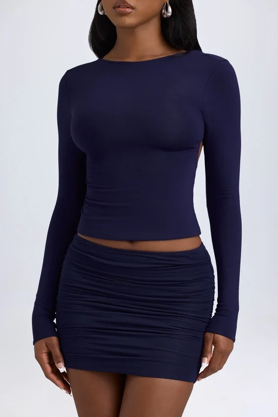 Cali Modal Ruched Mid-Rise Mini Kjolar i True Navy Cali Modal Ruched Mid-Rise Mini Kjolar i True Navy