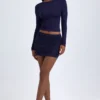 Cali Modal Ruched Mid-Rise Mini Kjolar i True Navy Cali Modal Ruched Mid-Rise Mini Kjolar i True Navy