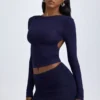 Cali Modal Ruched Mid-Rise Mini Kjolar i True Navy Cali Modal Ruched Mid-Rise Mini Kjolar i True Navy