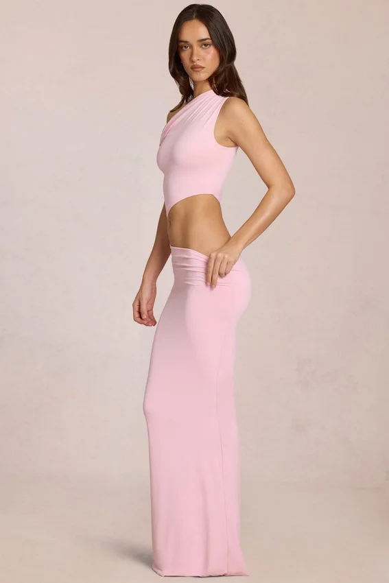 Calisse asymmetrisk draperad maxiklänning i Blossom Pink Calisse asymmetrisk draperad maxiklänning i Blossom Pink