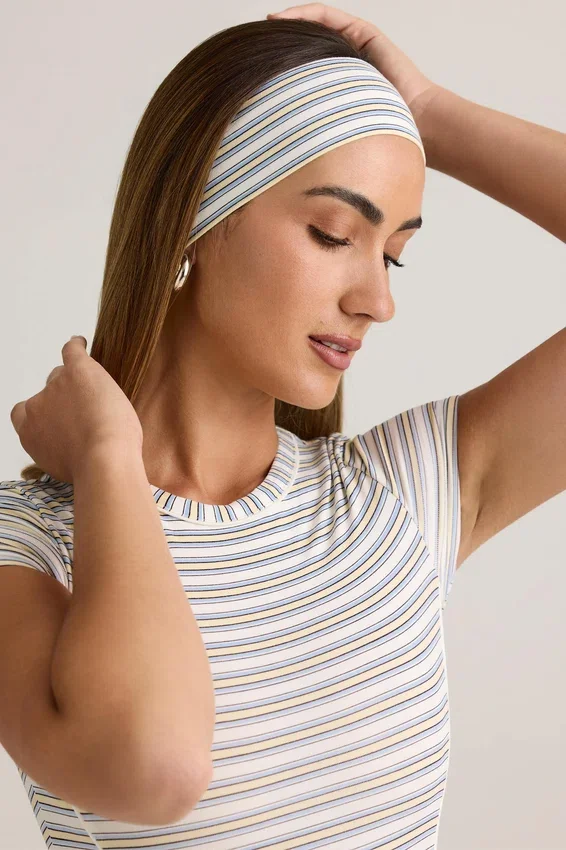 Candy Modal Ribbed Headband i blå och gul rand Candy Modal Ribbed Headband i blå och gul rand
