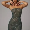 Caprice genomskinlig, dekorerad bodycon-miniklänning i smaragdgrön Caprice genomskinlig, dekorerad bodycon-miniklänning i smaragdgrön