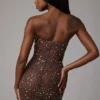 Caprice Sheer Embellished Bodycon Miniklänning i Deep Cocoa Caprice Sheer Embellished Bodycon Miniklänning i Deep Cocoa