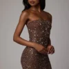 Caprice Sheer Embellished Bodycon Miniklänning i Deep Cocoa Caprice Sheer Embellished Bodycon Miniklänning i Deep Cocoa