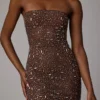 Caprice Sheer Embellished Bodycon Miniklänning i Deep Cocoa Caprice Sheer Embellished Bodycon Miniklänning i Deep Cocoa