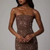 Caprice Sheer Embellished Bodycon Miniklänning i Deep Cocoa Caprice Sheer Embellished Bodycon Miniklänning i Deep Cocoa