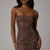 Caprice Sheer Embellished Bodycon Miniklänning i Deep Cocoa Caprice Sheer Embellished Bodycon Miniklänning i Deep Cocoa