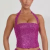 Caralie Embellished Halterneck Corset Top i Magenta Caralie Embellished Halterneck Corset Top i Magenta