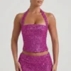 Caralie Embellished Halterneck Corset Top i Magenta Caralie Embellished Halterneck Corset Top i Magenta