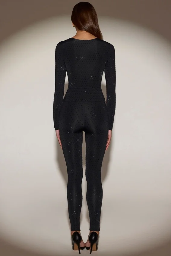 Cassie Embellished Jersey High-Waisted Leggings i svart Cassie Embellished Jersey High-Waisted Leggings i svart