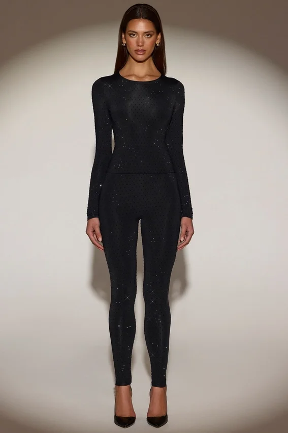 Cassie Embellished Jersey High-Waisted Leggings i svart Cassie Embellished Jersey High-Waisted Leggings i svart