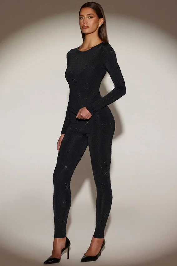 Venia Embellished Crew-Neck Long-Sleeve Top i svart Venia Embellished Crew-Neck Long-Sleeve Top i svart