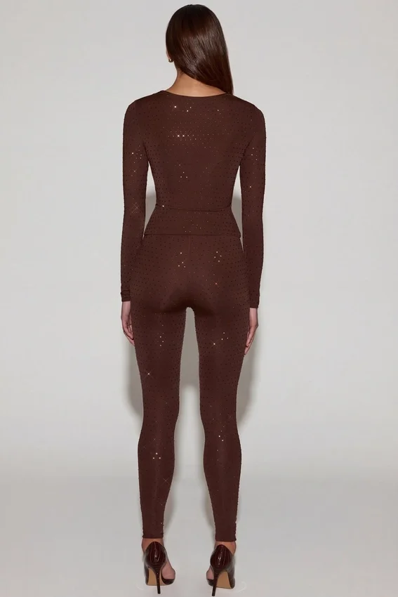 Cassie-leggings i chokladbrunt med dekorationer och hög midja Cassie-leggings i chokladbrunt med dekorationer och hög midja