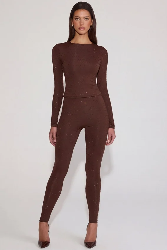 Cassie-leggings i chokladbrunt med dekorationer och hög midja Cassie-leggings i chokladbrunt med dekorationer och hög midja