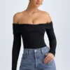 Ceyln Modal Off-Shoulder Ruched Bodys i svart Ceyln Modal Off-Shoulder Ruched Bodys i svart
