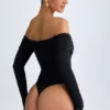 Ceyln Modal Off-Shoulder Ruched Bodys i svart Ceyln Modal Off-Shoulder Ruched Bodys i svart