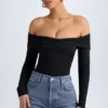 Ceyln Modal Off-Shoulder Ruched Bodys i svart Ceyln Modal Off-Shoulder Ruched Bodys i svart
