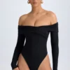 Ceyln Modal Off-Shoulder Ruched Bodys i svart Ceyln Modal Off-Shoulder Ruched Bodys i svart