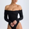 Ceyln Modal Off-Shoulder Ruched Bodys i svart Ceyln Modal Off-Shoulder Ruched Bodys i svart