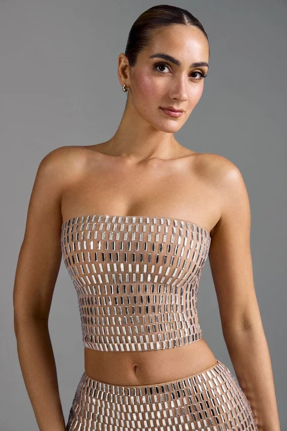 Charnelle Embellished Bandeau Top i Almond Charnelle Embellished Bandeau Top i Almond