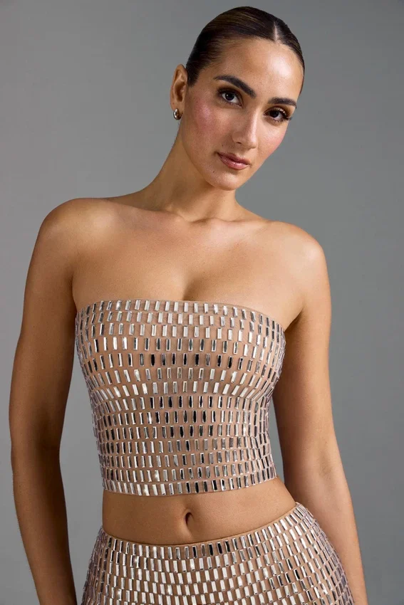 Charnelle Embellished Bandeau Top i Almond Charnelle Embellished Bandeau Top i Almond