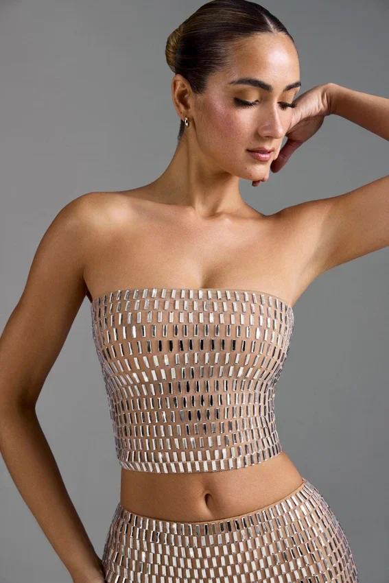 Charnelle Embellished Bandeau Top i Almond Charnelle Embellished Bandeau Top i Almond