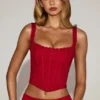 Cherith Lace Soft-Scoop Boned Corset Top i True Red Cherith Lace Soft-Scoop Boned Corset Top i True Red