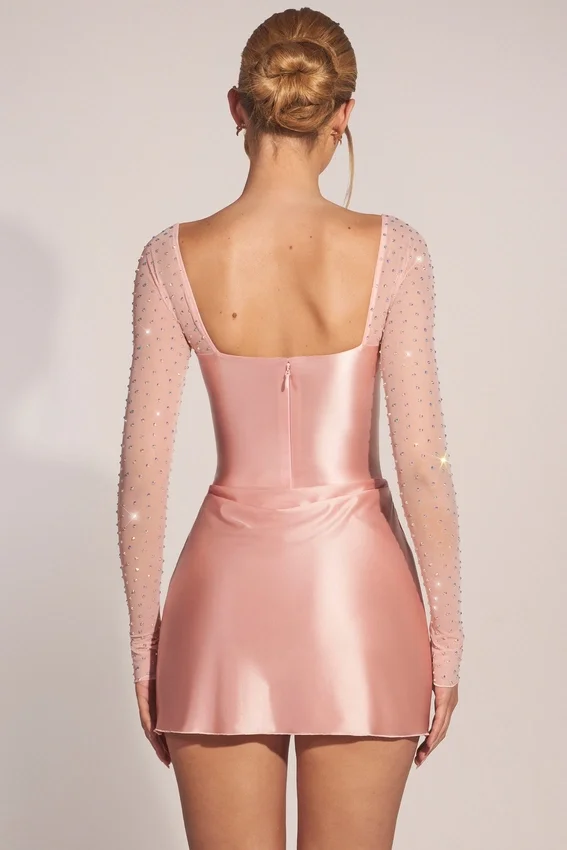Clemmie långärmad draperad miniklänning i blushrosa Clemmie långärmad draperad miniklänning i blushrosa