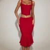 Coral Lace Mid-Rise Fluted Midi Kjolar i True Red Coral Lace Mid-Rise Fluted Midi Kjolar i True Red