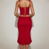 Coral Lace Mid-Rise Fluted Midi Kjolar i True Red Coral Lace Mid-Rise Fluted Midi Kjolar i True Red