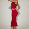 Coral Lace Mid-Rise Fluted Midi Kjolar i True Red Coral Lace Mid-Rise Fluted Midi Kjolar i True Red