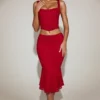 Coral Lace Mid-Rise Fluted Midi Kjolar i True Red Coral Lace Mid-Rise Fluted Midi Kjolar i True Red