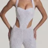 Coralena Embellished Cut-Out Jumpsuit i vitt Coralena Embellished Cut-Out Jumpsuit i vitt