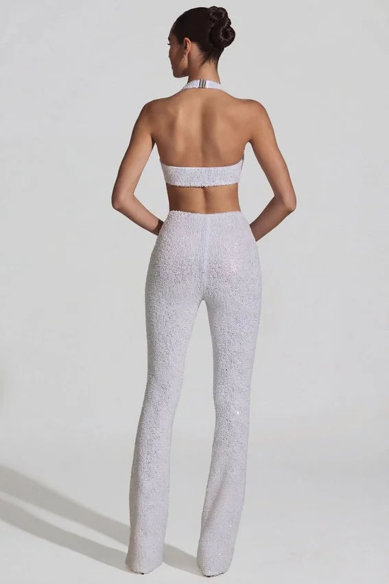 Coralena Embellished Cut-Out Jumpsuit i vitt Coralena Embellished Cut-Out Jumpsuit i vitt