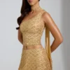 Cosette-top med asymmetrisk scarf-detalj i guld Cosette-top med asymmetrisk scarf-detalj i guld