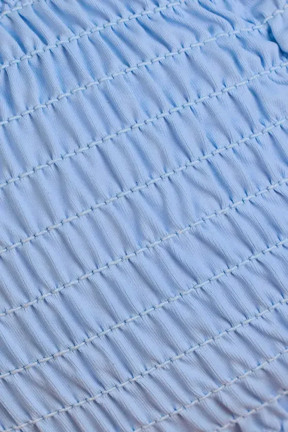 Crinkle Badkläder-bandeau-bikinitopp med spaghettiband i himmelsblått Crinkle Badkläder-bandeau-bikinitopp med spaghettiband i himmelsblått