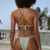 Crinkle Badkläder Side Tie Cheeky bikinibyxor i Sage Crinkle Badkläder Side Tie Cheeky bikinibyxor i Sage