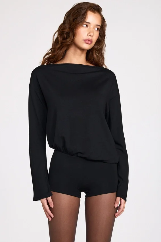 Dara Modal långärmad rygglös jumpsuit i svart Dara Modal långärmad rygglös jumpsuit i svart