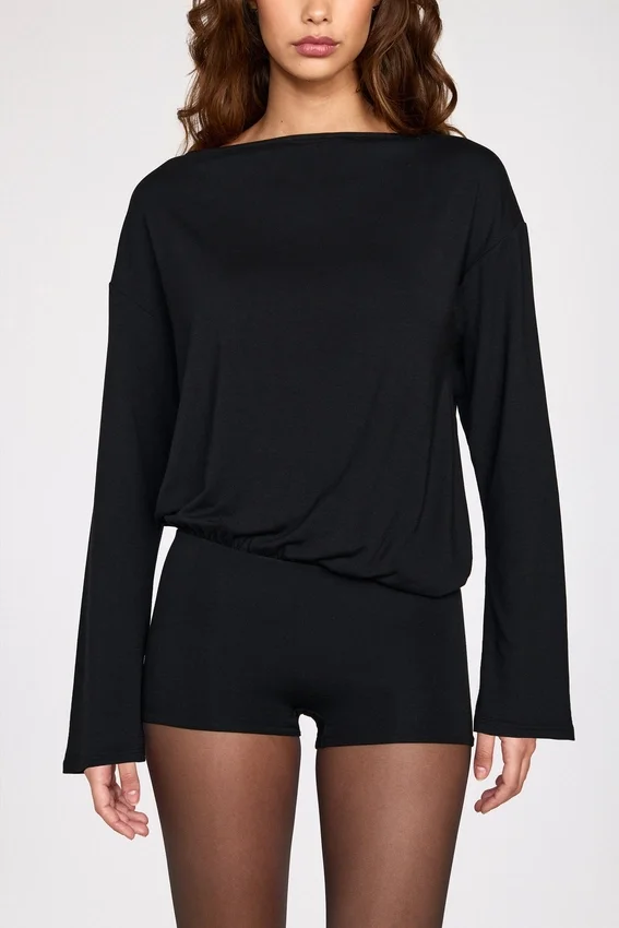 Dara Modal långärmad rygglös jumpsuit i svart Dara Modal långärmad rygglös jumpsuit i svart