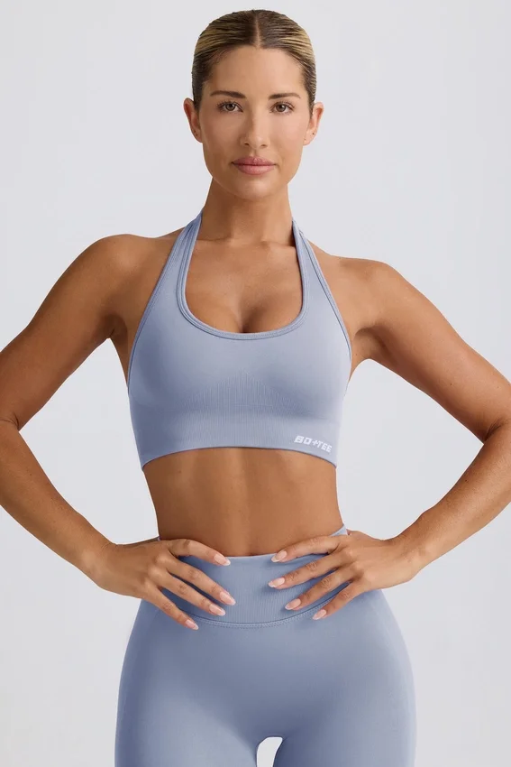 Define Luxe halterneck-sport-BH i blågrå Define Luxe halterneck-sport-BH i blågrå