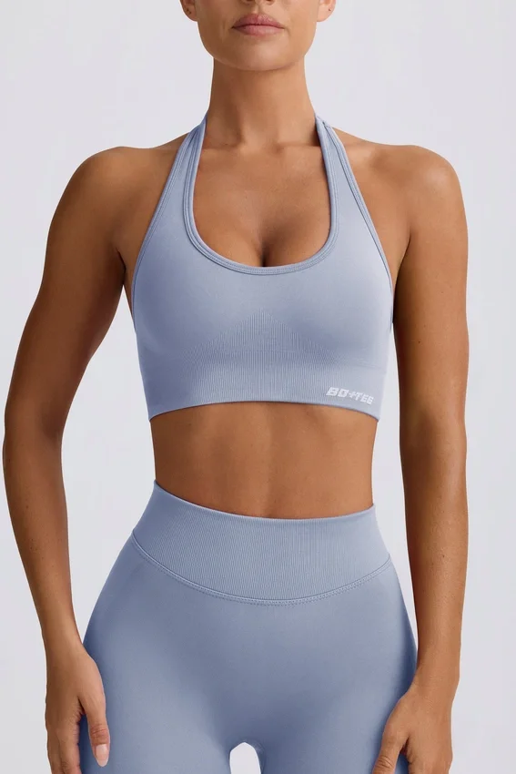 Define Luxe halterneck-sport-BH i blågrå Define Luxe halterneck-sport-BH i blågrå