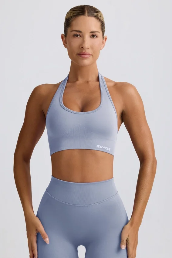 Define Luxe halterneck-sport-BH i blågrå Define Luxe halterneck-sport-BH i blågrå