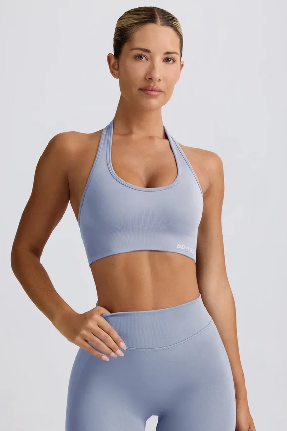 Define Luxe halterneck-sport-BH i blågrå Define Luxe halterneck-sport-BH i blågrå
