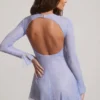 Dixie Embellished Long Sleeve Backless Miniklänning i blått Dixie Embellished Long Sleeve Backless Miniklänning i blått