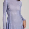Dixie Embellished Long Sleeve Backless Miniklänning i blått Dixie Embellished Long Sleeve Backless Miniklänning i blått