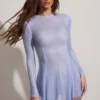 Dixie Embellished Long Sleeve Backless Miniklänning i blått Dixie Embellished Long Sleeve Backless Miniklänning i blått
